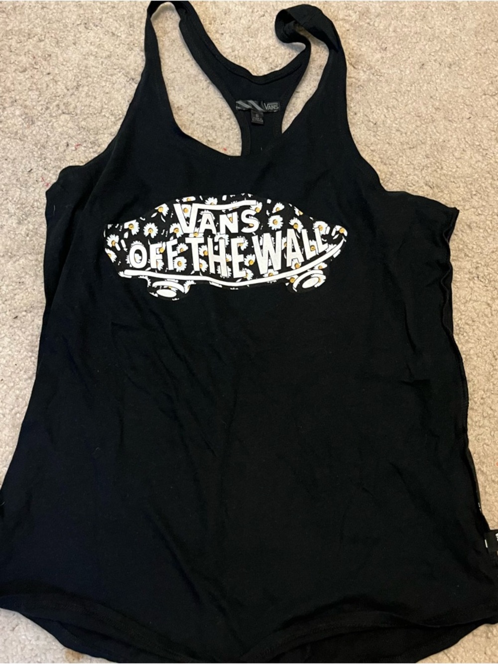 Vans Black Racerback Tank with Daisy 'Off The Wall' Skate Logo